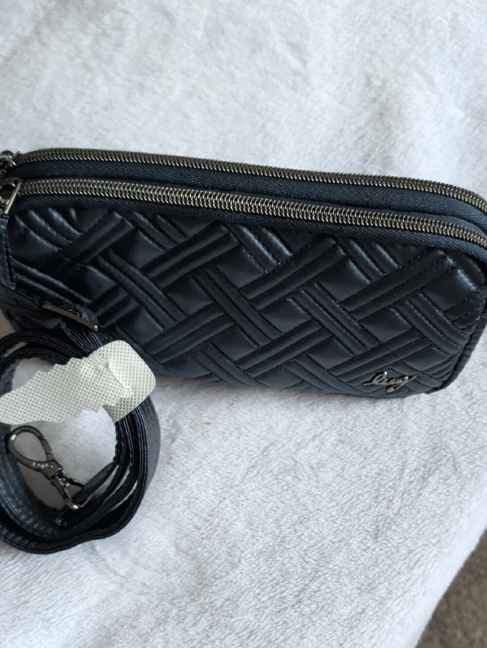 lug Black Quilted Woven-Pattern Crossbody Bag
